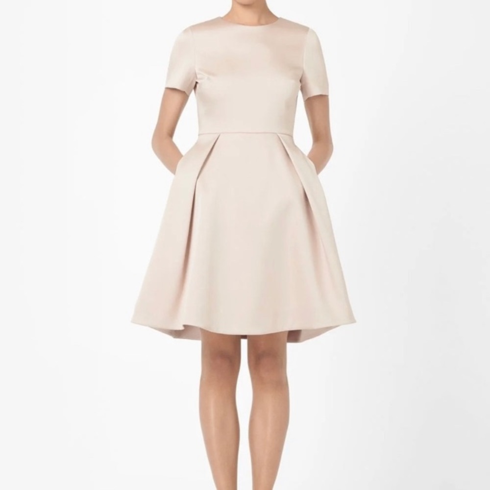 COS Satin Pleated Dress in Biscuit